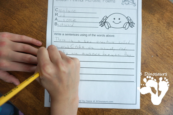 Free Ocean Animals Acrostic Poems - 6 ocean animals acrostic poems with writing - #freeprintable #poems #writingforkids  #3dinosaurs