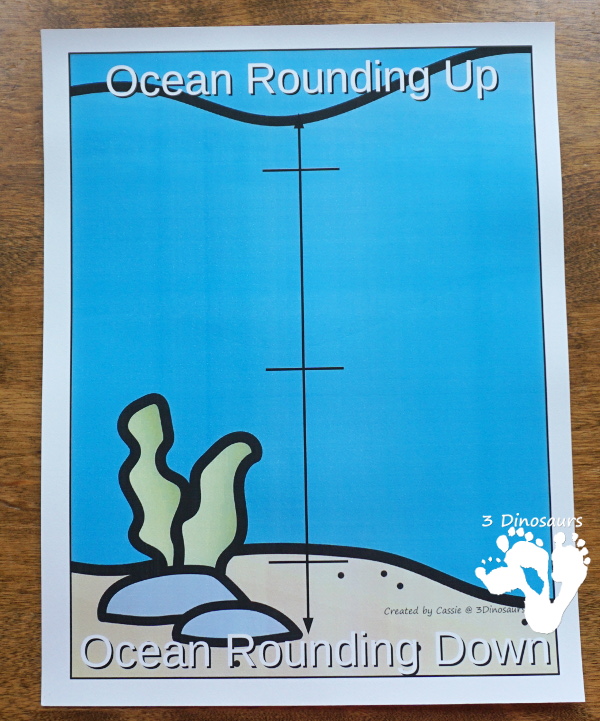 Free Ocean Fish Rounding by Place Value - 3 levels of fish with a recording sheet and rounding mats all to help with different levels of rounding - #freeprintable #mathforkids  #3dinosaurs