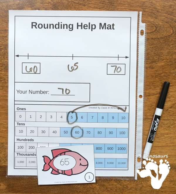 Free Ocean Fish Rounding by Place Value - 3 levels of fish with a recording sheet and rounding mats all to help with different levels of rounding - #freeprintable #mathforkids  #3dinosaurs