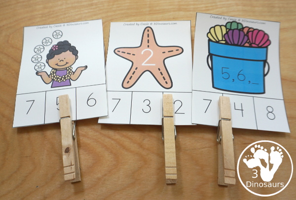 Beach Activity Pack: Numbers with no-prep pages, three types of clip cards and three sets of number tracing strips. - 3Dinosaurs.com