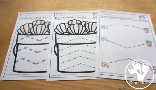 Beach Activity Pack: Prewriting with no-prep pages, easy reader book and tracing strips with thick and thin lines.  - 3Dinosaurs.com