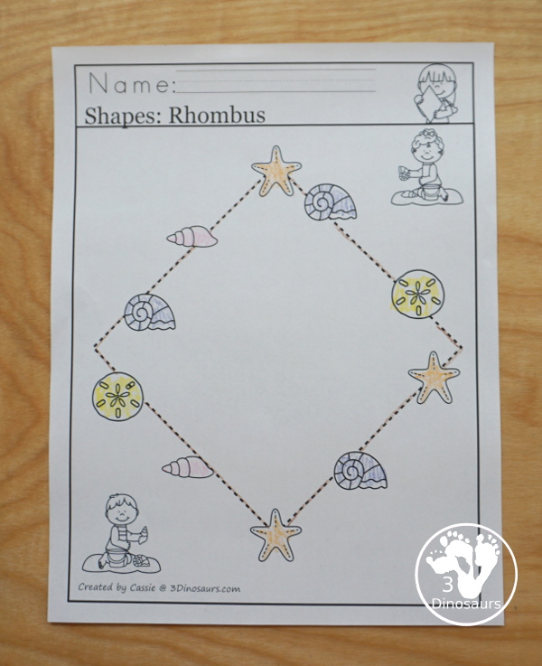 Beach Activity Pack: Shapes with no-prep tracing pages, clip cards, easy reader book and tracing strips - 3Dinosaurs.com