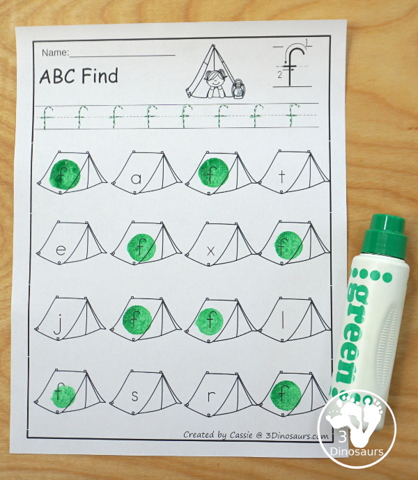 Camping ABC Find with all 26 letters in uppercase or lowercase options - 3Dinosaurs.com