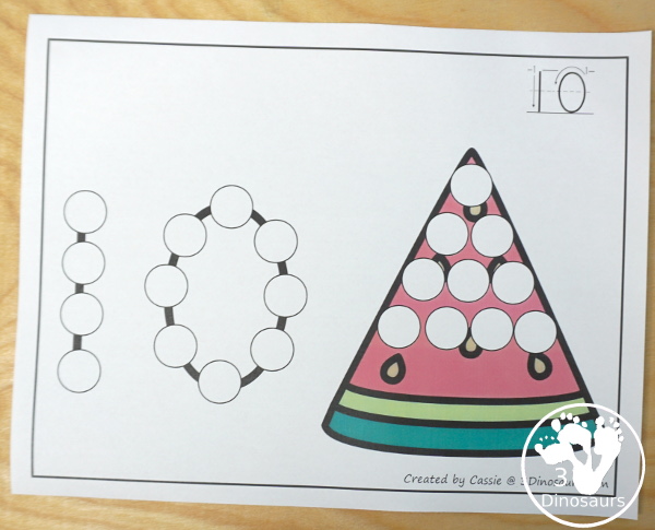 Summer Dot the Number & Counting: Sun, Ice Cream, & Watermelon - work on numbers 0 to 20 with colors and black and white page options - 3Dinosaurs.com  #3dinosaurs #kindergarten #prek #numbers #dotmarker #bingodauber #counting 