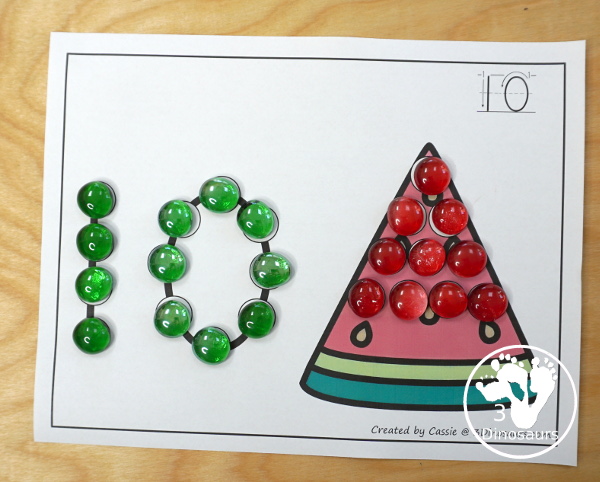 Summer Dot the Number & Counting: Sun, Ice Cream, & Watermelon - work on numbers 0 to 20 with colors and black and white page options - 3Dinosaurs.com  #3dinosaurs #kindergarten #prek #ABCs 
