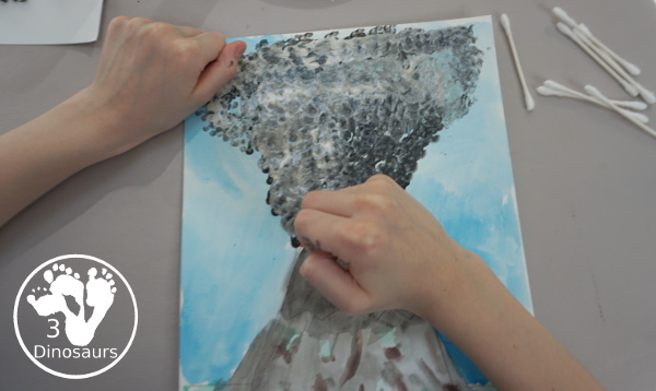 Volcano: Watercolor & Q-Tip Painting - a mix art painting of watercolor and paints with q-tip with the Magic Tree House Book Vacation Under the Volcano - 3Dinosaurs.com