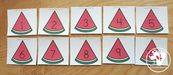Free Watermelon Addition Matching - with 10 watermelon cards and matching seed cards with addition equations on them - 3Dinosaurs.com  #3dinosaurs #kindergarten #firstgrade #math #addition #freeprintable