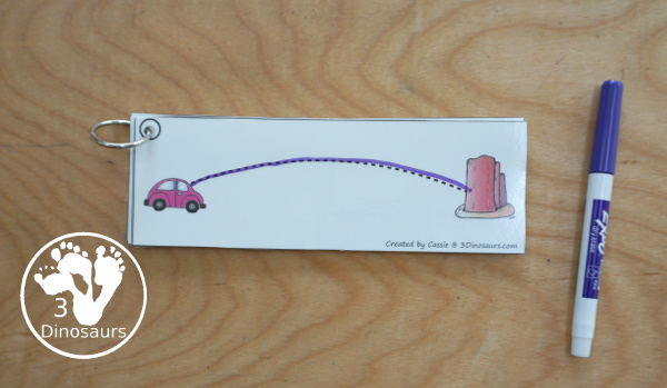 Car Prewriting Strips - 12 different prewriting strips with a thin dotted line for kids to have fun working on prewriting - 3Dinosaurs.com