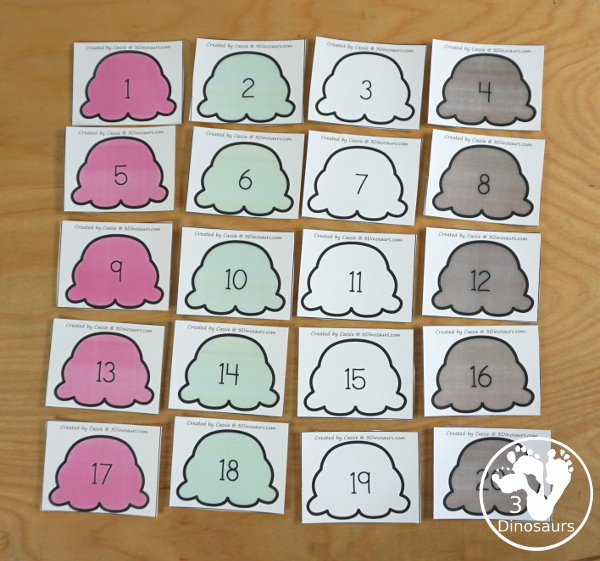 Free Ice Cream Cone Addition & Subtraction Matching Math Facts - with scoops, cones with numbers and math fact sheet and building math fact sheet help mat - 3Dinosaurs.com