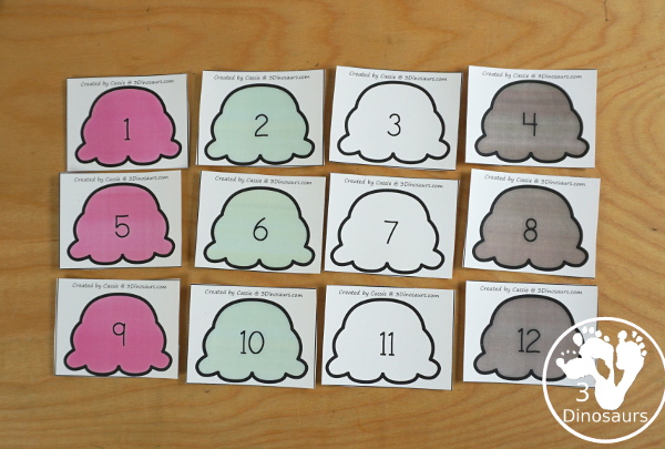 Free Multiplication & Division Ice Cream Cone Math Facts -  with scoops, cones with numbers and math fact sheet and building math fact sheet help mat - 3Dinosaurs.com 