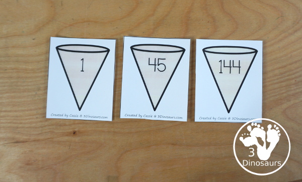 Free Multiplication & Division Ice Cream Cone Math Facts -  with scoops, cones with numbers and math fact sheet and building math fact sheet help mat - 3Dinosaurs.com 