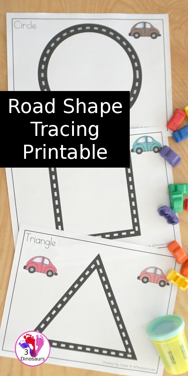 Free Road Shape Tracing Printable - Super fun shape tracing printable to use with kids to learn 9 shapes - 3Dinosaurs.com