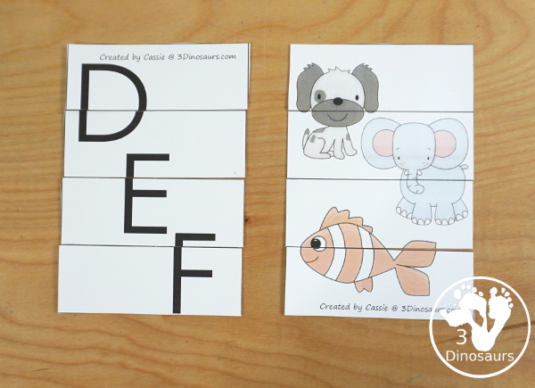 Free Romping and Roaring DEF Review Pack - with letter d, letter e, and letter f printables for reviewing the three letters with tracing, puzzles, coloring pages, finger puppets, game and more - 3Dionsaurs.com