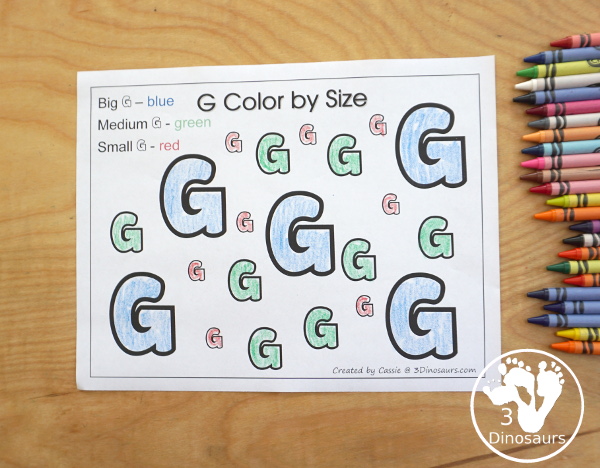 Free Romping & Roaring G Pack Letter Pack: G is for Grape - a letter G pack that has prewriting, finding letters, tracing letters, coloring pages, shapes, puzzles and more - 3Dinosaurs.com