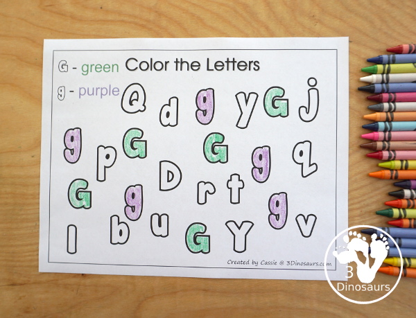 Free Romping & Roaring G Pack Letter Pack: G is for Grape - a letter G pack that has prewriting, finding letters, tracing letters, coloring pages, shapes, puzzles and more - 3Dinosaurs.com