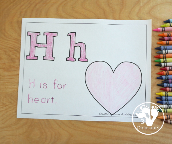 Free Romping & Roaring H Pack Letter Pack: H is for Heart - a letter H pack that has prewriting, finding letters, tracing letters, coloring pages, shapes, puzzles and more - 3Dinosaurs.com