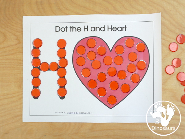 Free Romping & Roaring H Pack Letter Pack: H is for Heart - a letter H pack that has prewriting, finding letters, tracing letters, coloring pages, shapes, puzzles and more - 3Dinosaurs.com