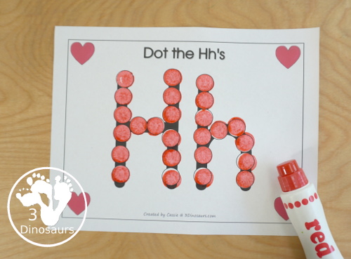 Free Romping & Roaring H Pack Letter Pack: H is for Heart - a letter H pack that has prewriting, finding letters, tracing letters, coloring pages, shapes, puzzles and more - 3Dinosaurs.com