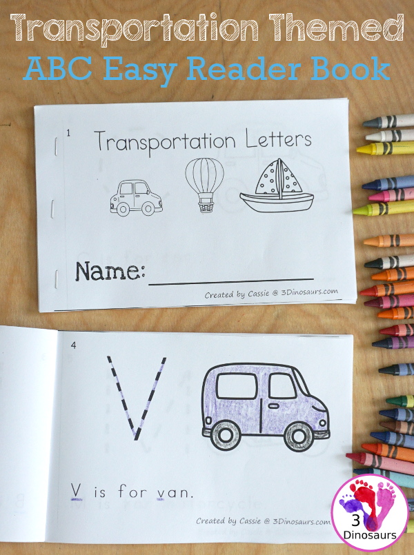 Free Transportation ABC Easy Reader Book  12 page books for kids to work on beginning sounds - 3Dinosaurs.com