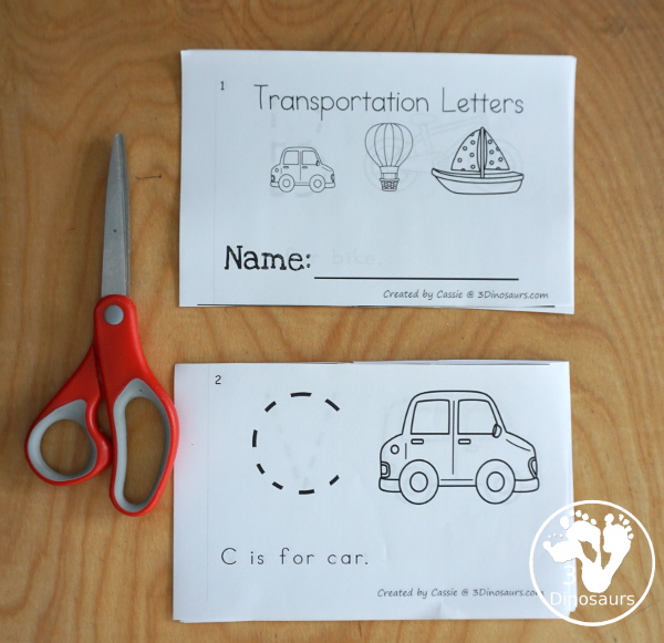 Free Transportation ABC Easy Reader Book  12 page books for kids to work on beginning sounds - 3Dinosaurs.com