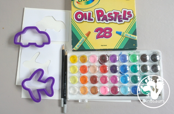 Transportation Painting with Watercolors and Oil Pastels - a super fun car and plane painting that kids can do with mixed art of watercolor and oil pastels - 3Dinosaurs.com
