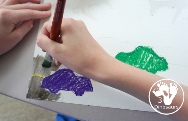 Transportation Painting with Watercolors and Oil Pastels - a super fun car and plane painting that kids can do with mixed art of watercolor and oil pastels - 3Dinosaurs.com