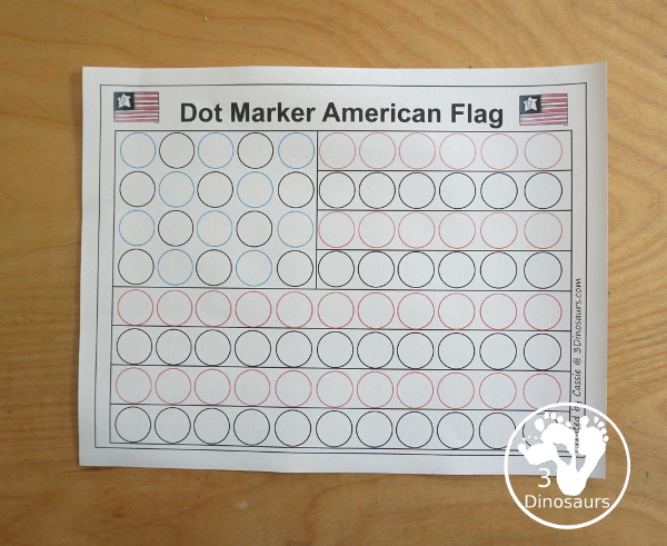 Free Dot Marker American Flag Printable -an easy fine motor craft with dot markers that kids can  do to make an American Flag. This is great for Flag Day, Memorial Day, and the Fourth of July - 3Dinosaurs.com