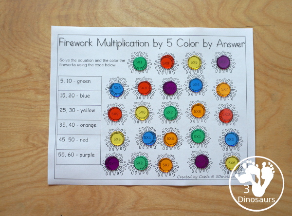 Free Multiplication Color by Firework Worksheet Printable - with multiplication from 1 to 12 with a multiplication worksheet for each number. - 3Dinosaurs.com