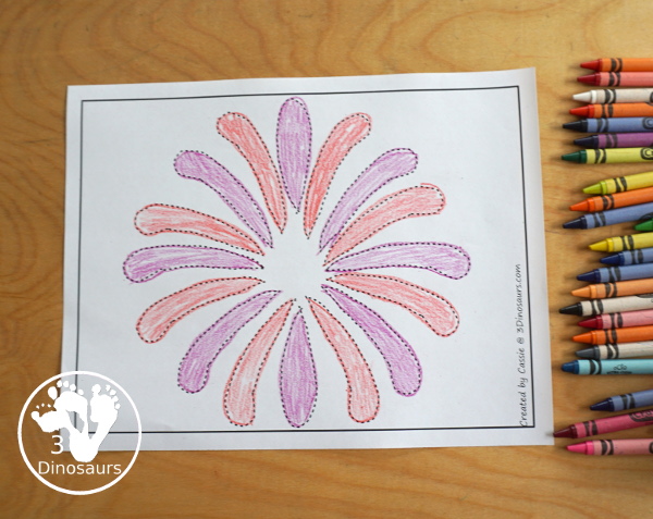  Free Firework Fine Motor Printables - with tracing fireworks printable with crayons and markers for a prewriting activity. - 3Dinosaurs.com