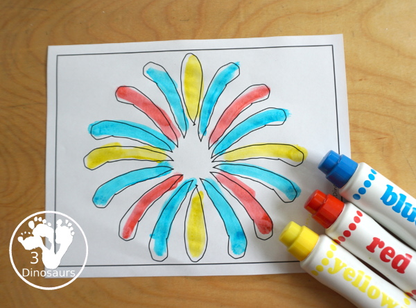 Free Firework Fine Motor Printables - with blank firework template for playdough, coloring and crafts. - 3Dinosaurs.com