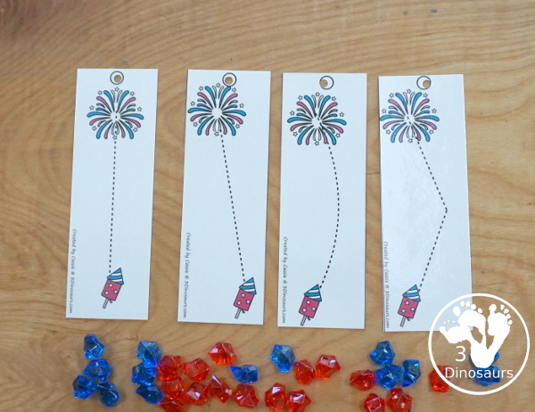 Free Fireworks Prewriting Strip Printable - has 8 prewriting strips that you can use with kids with 8 different lines for kids to trace - 3Dinosaurs.com