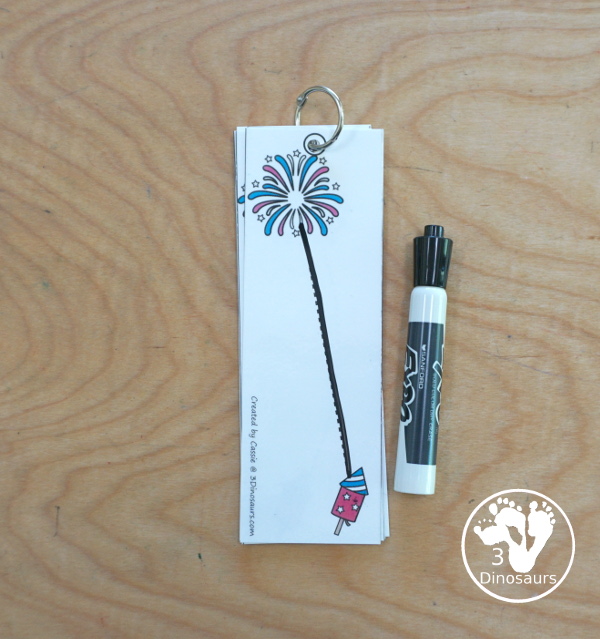 Free Fireworks Prewriting Strip Printable - has 8 prewriting strips that you can use with kids with 8 different lines for kids to trace - 3Dinosaurs.com