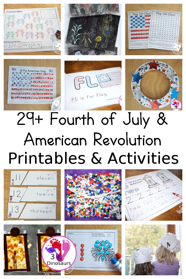4th of July and American Revolution Printables & Activities for kids - 3Dinosaurs.com