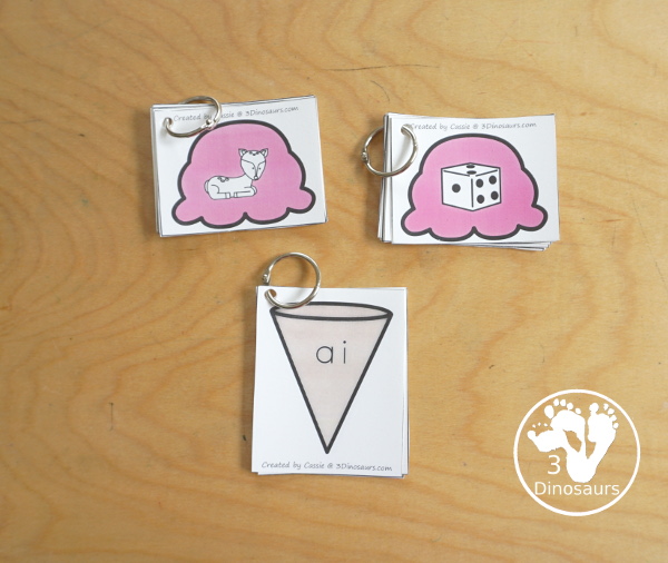 Free Ice Cream  Vowel Team Matching Printable - with two matching ovwel team pictures for each ice cream cone. A great hands-on activity for vowel team words.- 3Dinosaurs.com