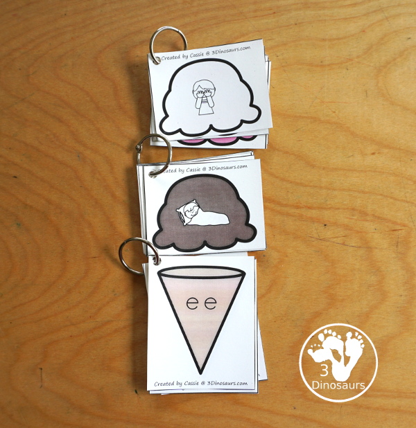 Free Ice Cream  Vowel Team Matching Printable - with two matching ovwel team pictures for each ice cream cone. A great hands-on activity for vowel team words.- 3Dinosaurs.com