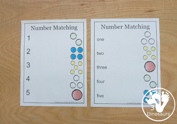 Free Number 1 to 20 Matching Worksheets with Pictures - with two different number matching worksheets to use with numerical number and number word - 3Dinosaurs.com