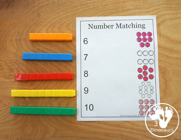 Free Number 1 to 20 Matching Worksheets with Pictures - with two different number matching worksheets to use with numerical number and number word - 3Dinosaurs.com