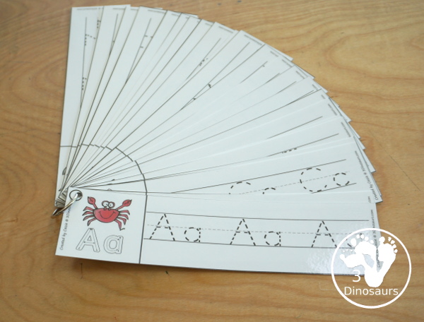 Free Ocean Animal ABC Tracing Strips - with uppercase and lowercase together. You have fun kids with an ocean animal plus you can see an example of how to trace the letters - 3Dinosaurs.com