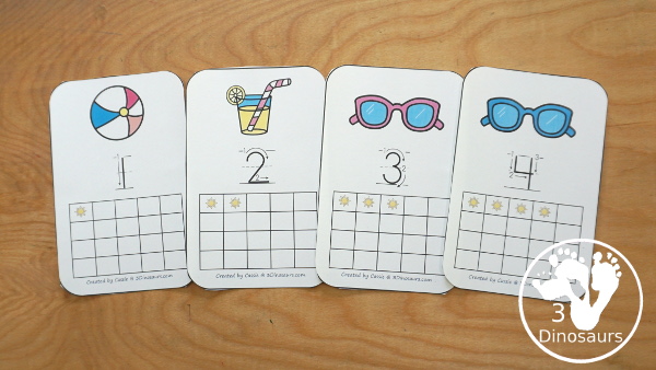 Free Summer ABC & Number Wall Cards - numbers 0 to 20 and all 26 letters of the alphabet - 3Dinosaurs.com