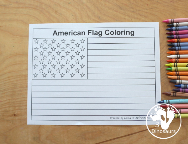 Free American Flag Tracing & Coloring Printable - you have one tracing and coloring American flag and one American flag coloring page - 3Dinosaurs.com