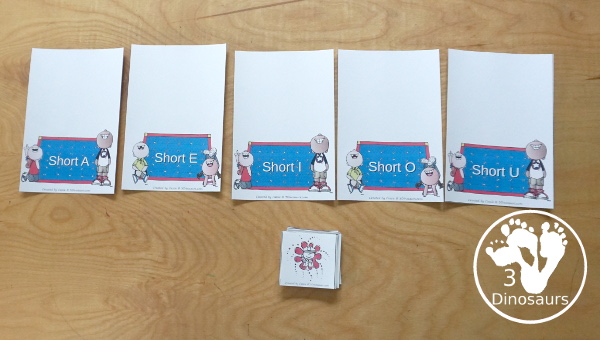 Free Firework CVC Short Vowel Sorting Printable - five short vowel sorting mats with match CVC pictures on fireworks to sort to each of the short vowel mats.  - 3Dinosaurs.com