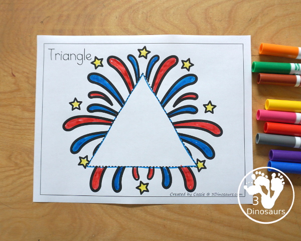 Free Firework Shape Tracing Printable with 9 shapes for kids to trace with a firework theme. Only one shape on each page -  3Dinosaurs.com