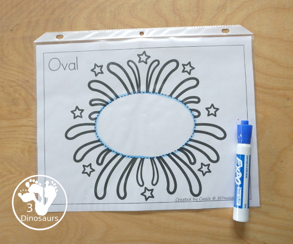 Free Firework Shape Tracing Printable with 9 shapes for kids to trace with a firework theme. Only one shape on each page - 3Dinosaurs.com