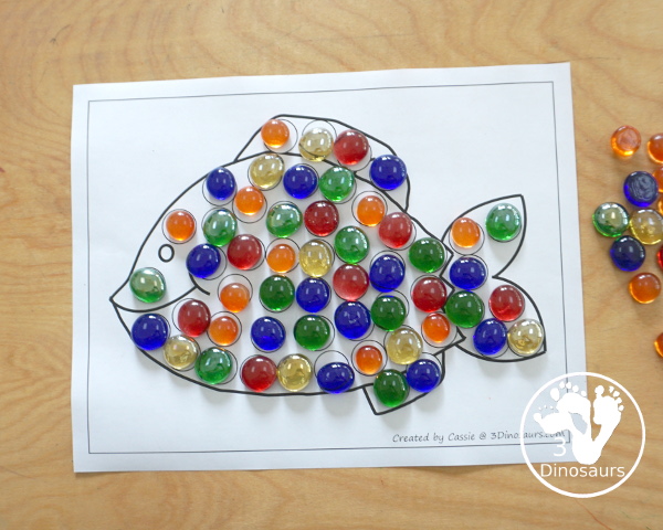 Free Fish Fine Motor Mats - A fun Ocean Theme for kids for a fine motor center. You can color, trace, and dot the fish! - 3Dinosaurs.com