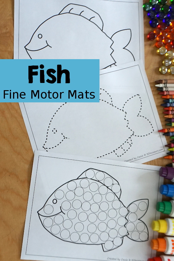 Free Fish Fine Motor Mats - A fun Ocean Theme for kids for a fine motor center. You can color, trace, and dot the fish! - 3Dinosaurs.com