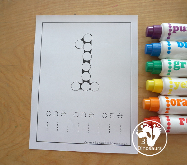 Free Number Dot Marker Pages 0 to 20 - with number tracing, tally marks, and hands for counting. Each option has 0 to 20 for each number so you have 63 pages of printables- 3Dinosaurs.com