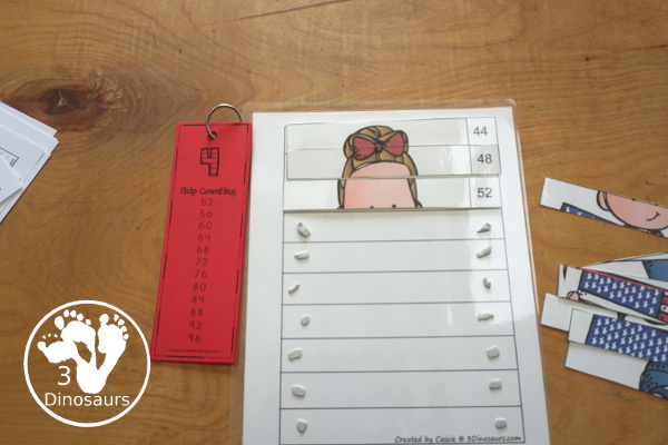 Free American Flag Skip Counting by 4 Puzzle Printable - three skip counting puzzles for kids to use to work on skip counting by 4 with 4 to 120 - 3Dinosaurs.com