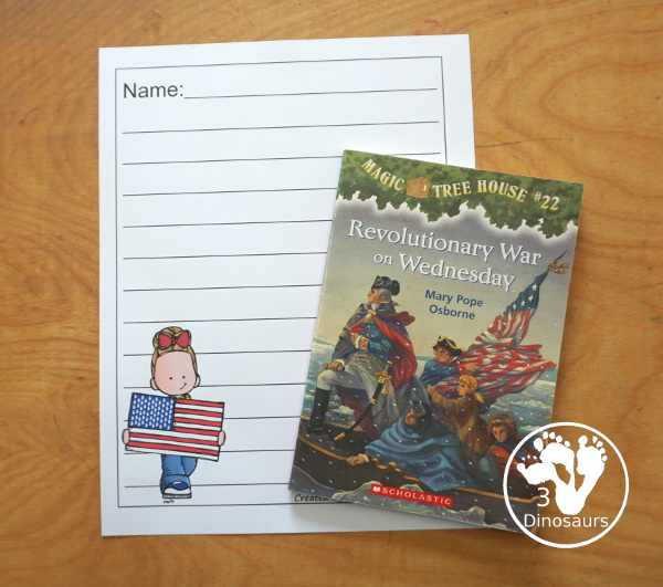 Free American Flag Writing Paper Printable - You have two different writing page lines for kids with guidelines and single line. Each type has a page with a name and without the name writing area. Great for the 4th of July or Flag Day- 3Dinosaurs.com