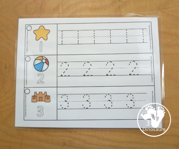 Free Beach Number Tracing Strips - with numbers 0 to 20. You can tracing the numbers and an example of how to trace the numbers on the strips, plus an beach themes on each tracing strip. - 3Dinosaurs.com