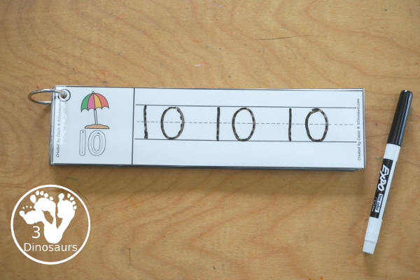 Free Beach Number Tracing Strips - with numbers 0 to 20. You can tracing the numbers and an example of how to trace the numbers on the strips, plus an beach themes on each tracing strip. - 3Dinosaurs.com